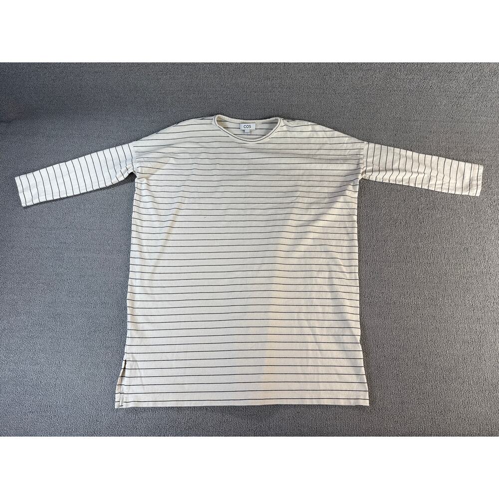COS Shirt Womens XS Cream Stripe Oversized Nautical Casual Cotton Linen Blend